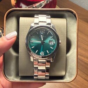 Silver and Teal Men's Watch